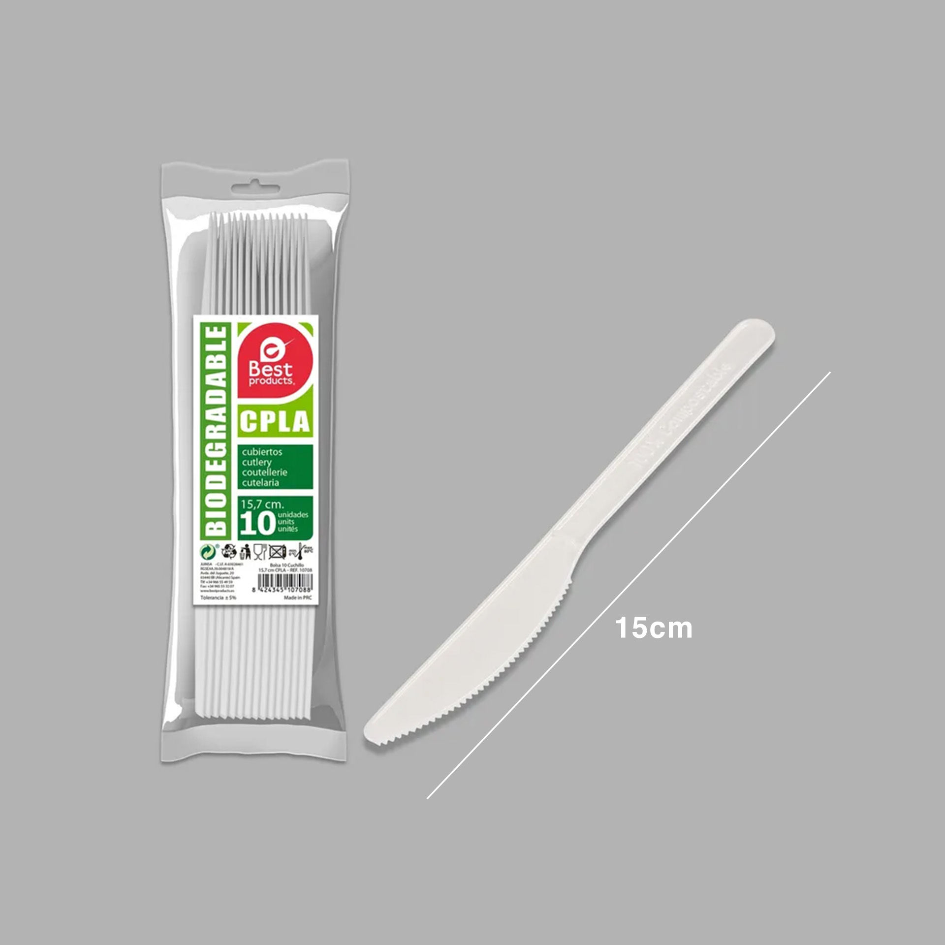 Faca Plástico Biodegradável 15.7CM Pack 10