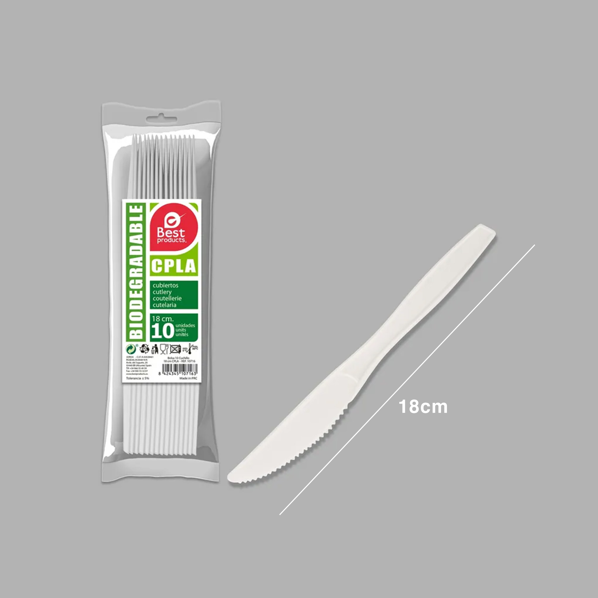 Faca Plástico Biodegradável 18CM Pack 10