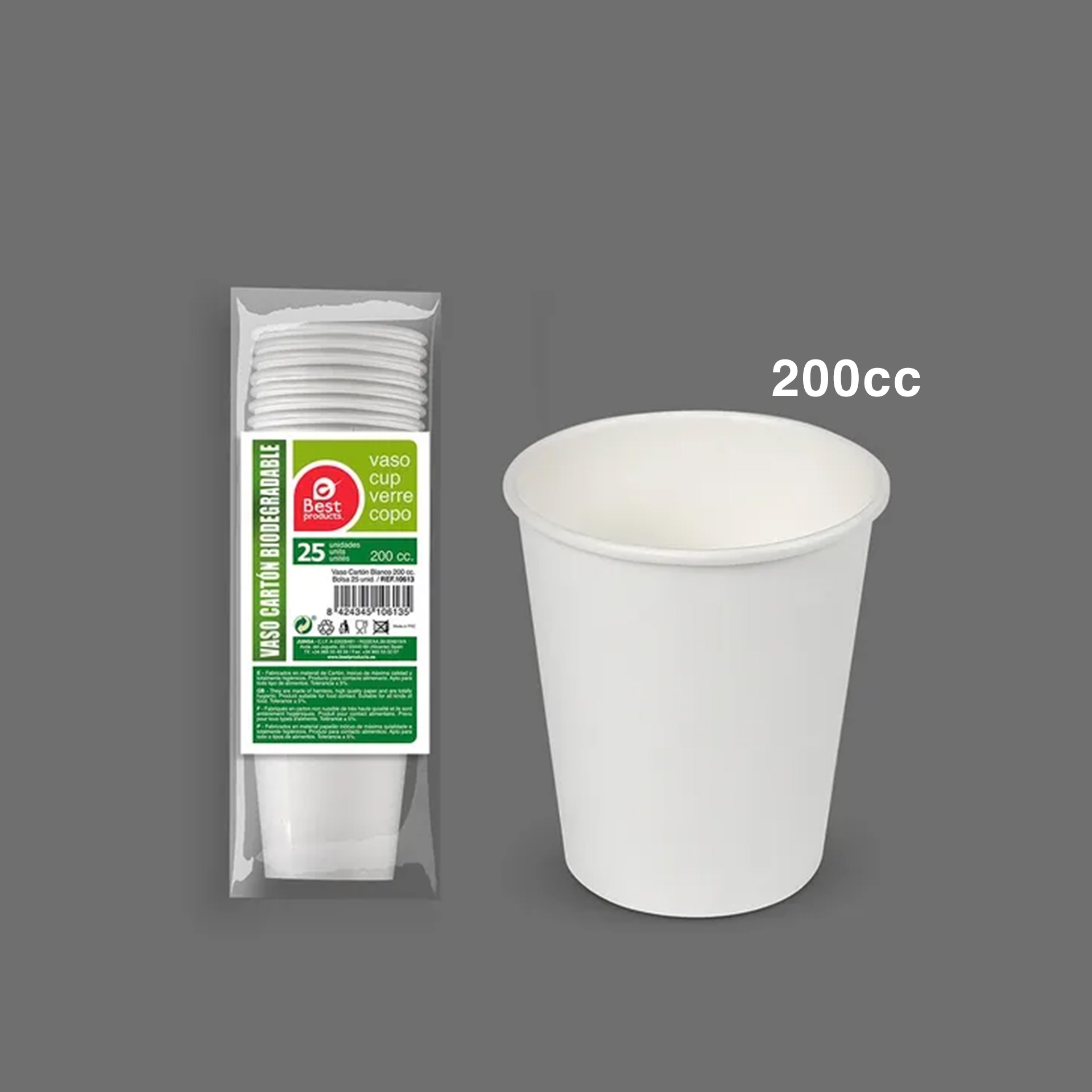Copo Cartão Biodegradável Branco 200ML Pack 25
