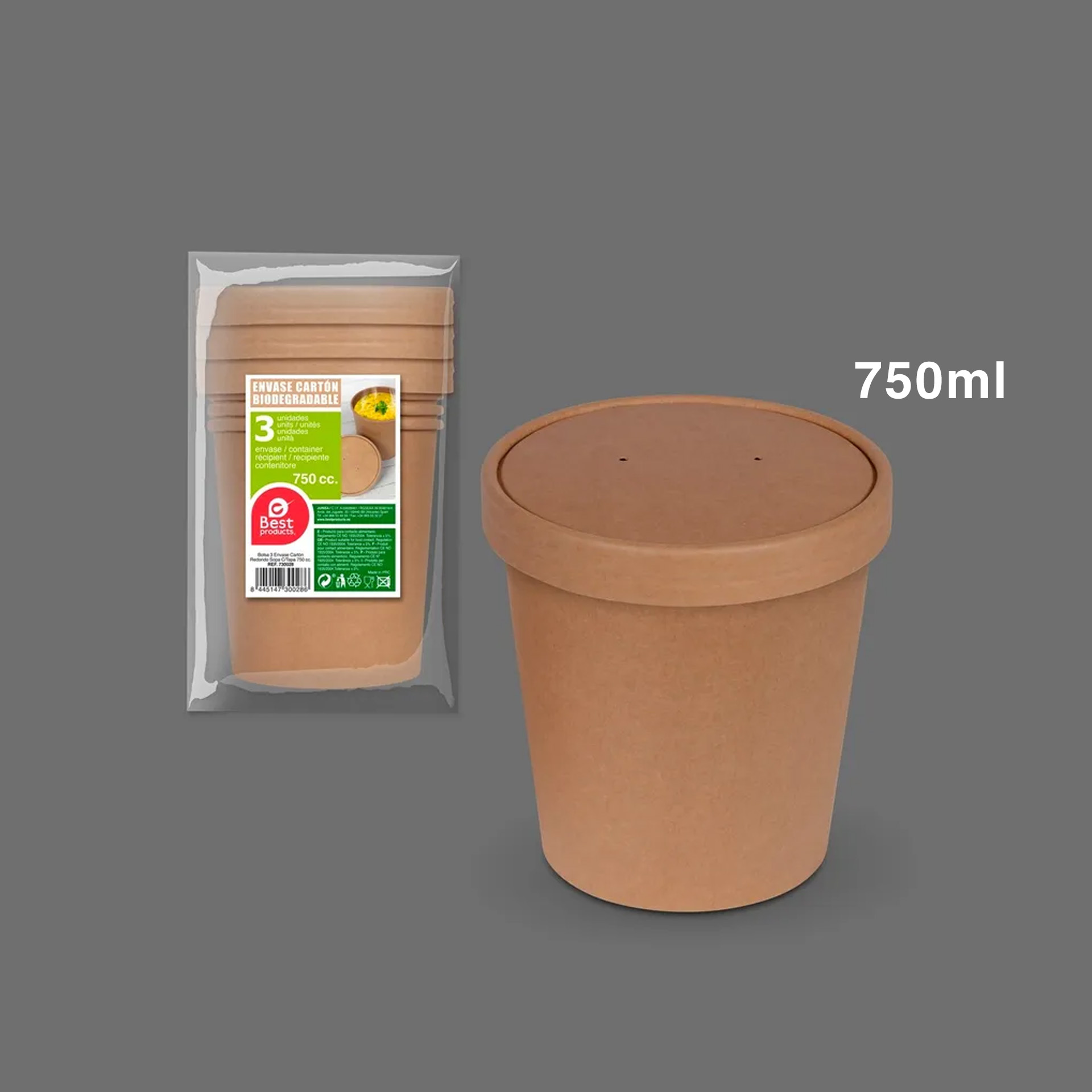 Recipiente Cartão com Tampa 750ML Pack 3