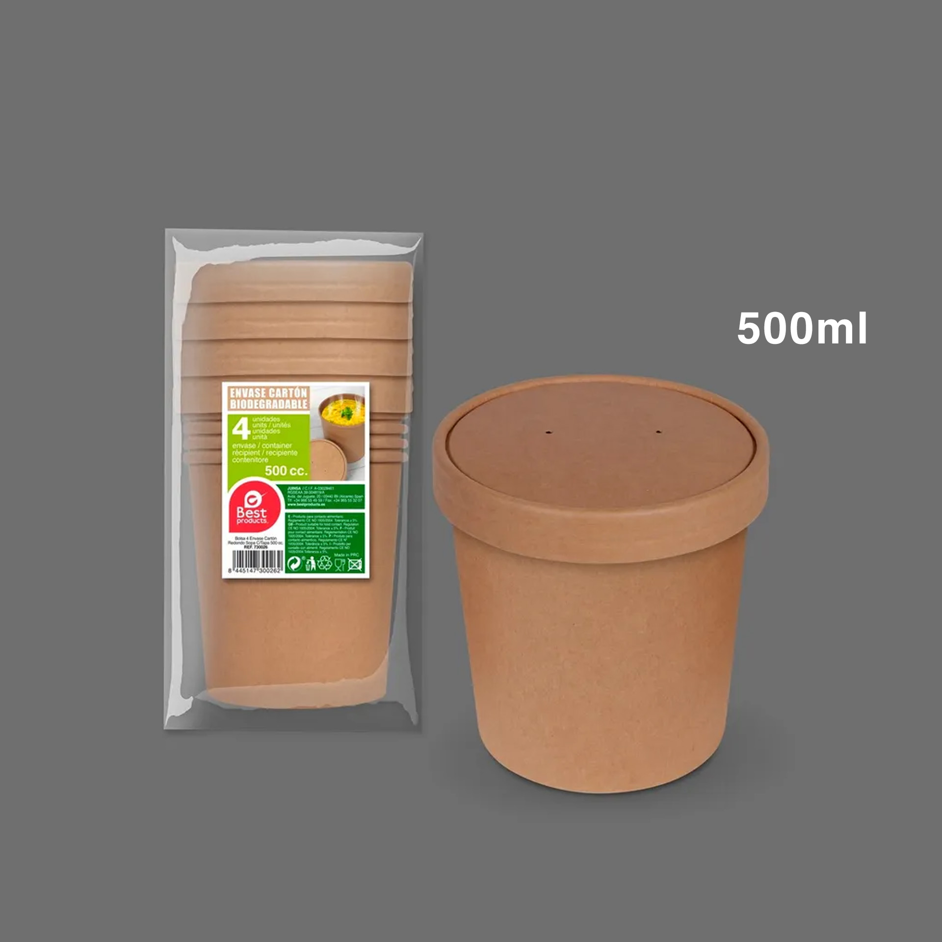 Recipiente Cartão com Tampa 500ML Pack 4