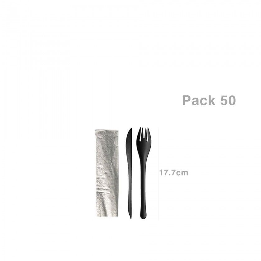 Faca / Garfo / Guardanapo Eko Preto