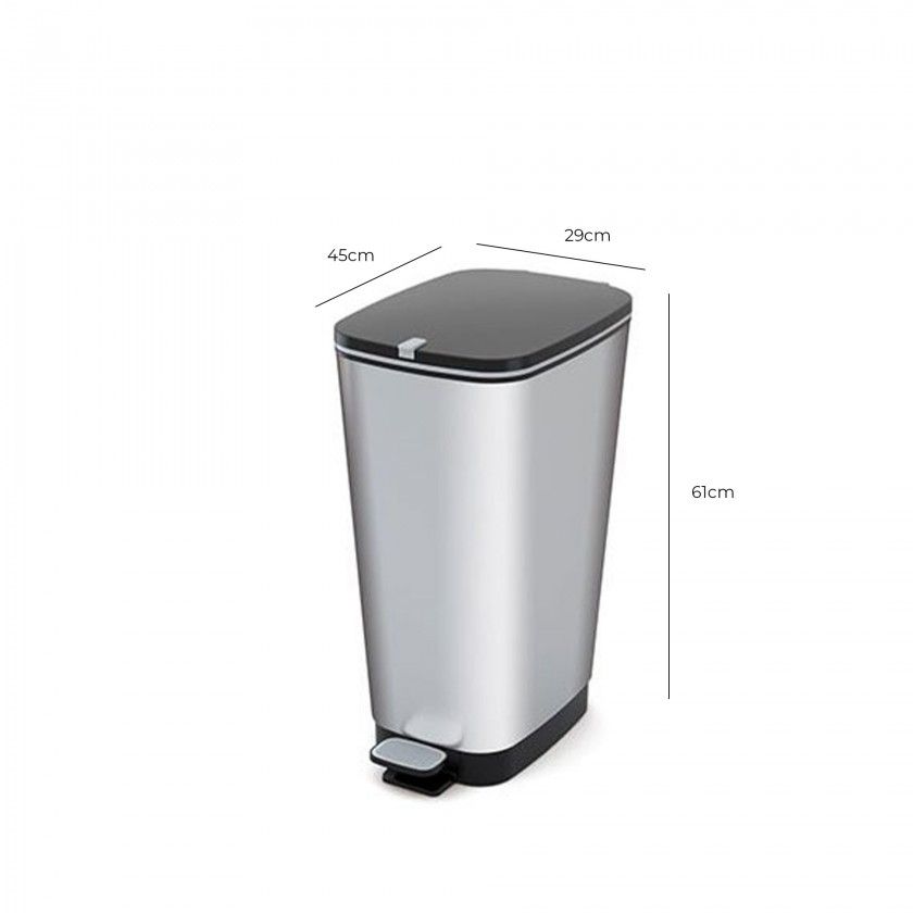 Balde Lixo com Pedal Prateado 29X45X61cm Balde Lixo com Pedal Prateado 29X45X61cm