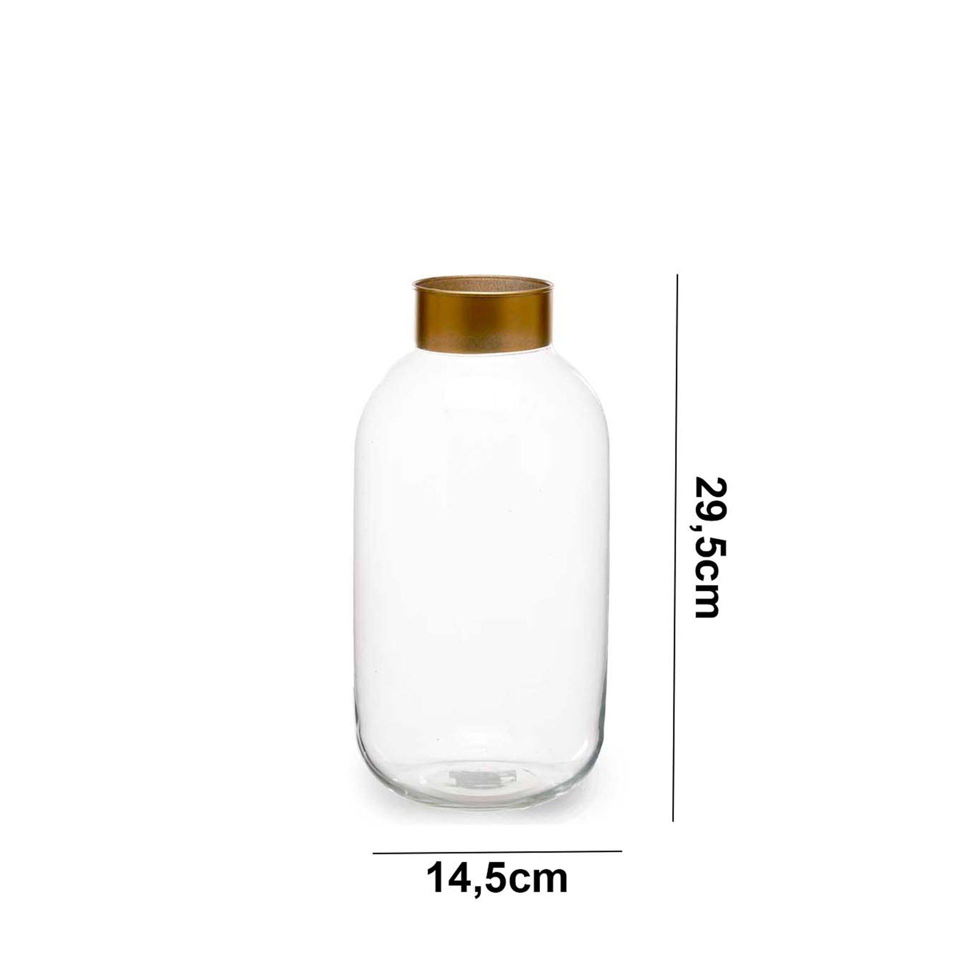 Jarra Vidro Liso Incolor / Ouro 14.5X29.5cm