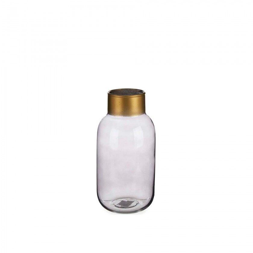 Jarra Vidro Liso Cinza / Ouro 11.5X24.3cm
