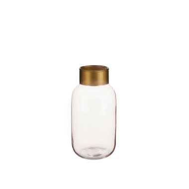 Jarra Vidro Liso Rosa / Ouro 11.5X24.3cm