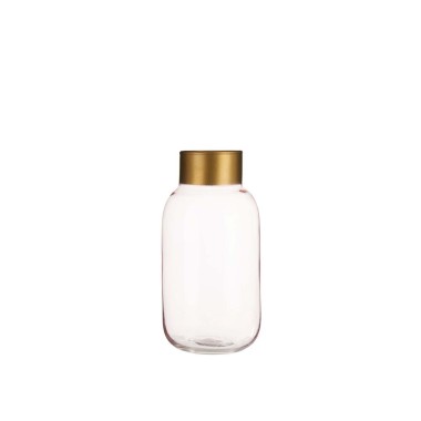 Jarra Vidro Liso Rosa / Ouro 11.5X24.3cm