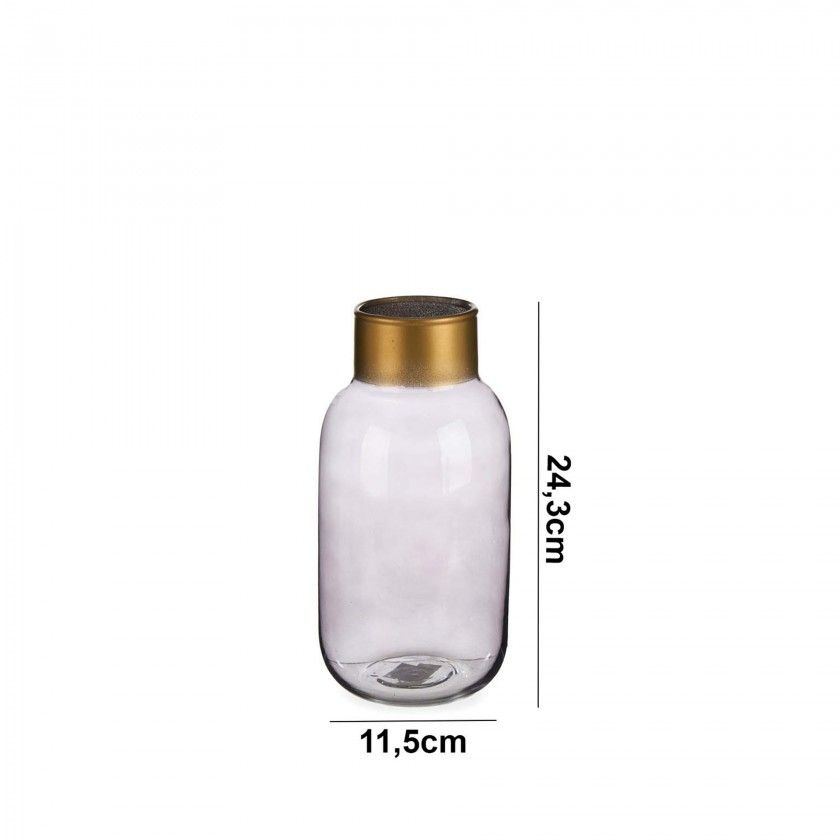 Jarra Vidro Liso Cinza / Ouro 11.5X24.3cm