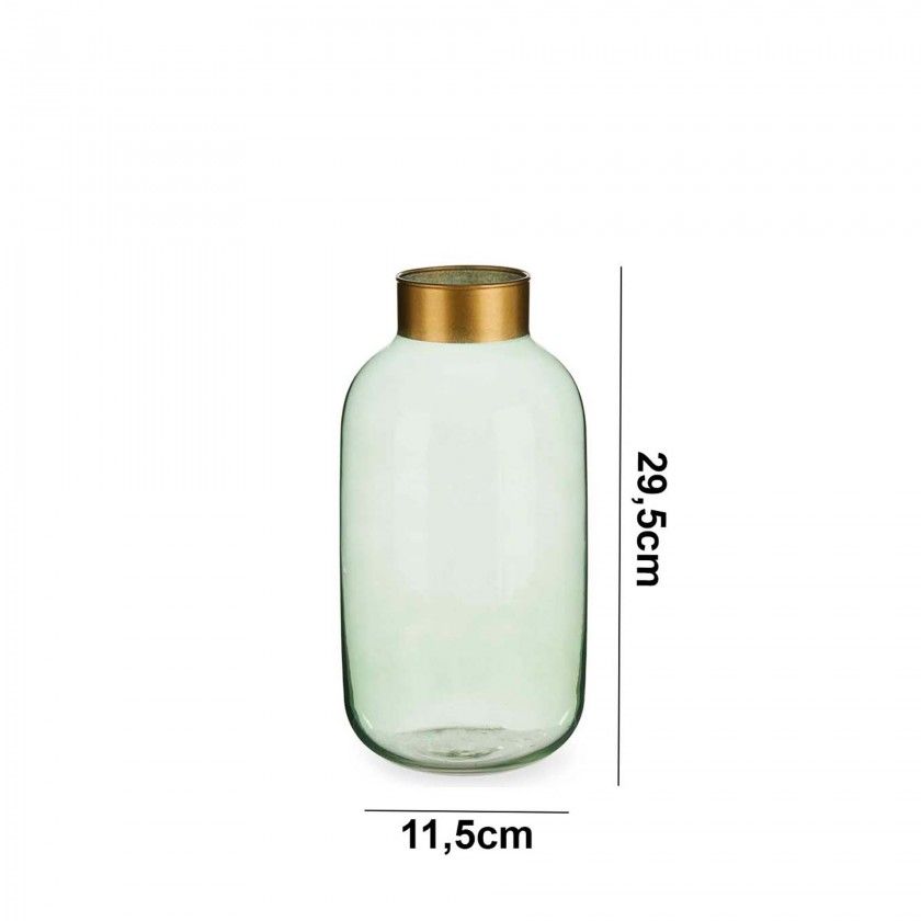 Jarra Vidro Liso Verde / Ouro 14.5X29.5cm