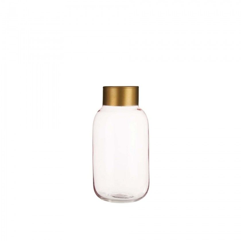 Jarra Vidro Liso Rosa / Ouro 11.5X24.3cm