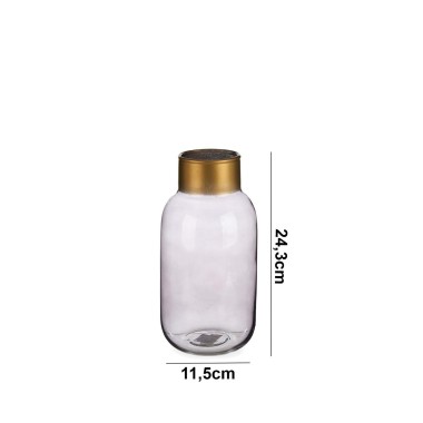 Jarra Vidro Liso Cinza / Ouro 11.5X24.3cm