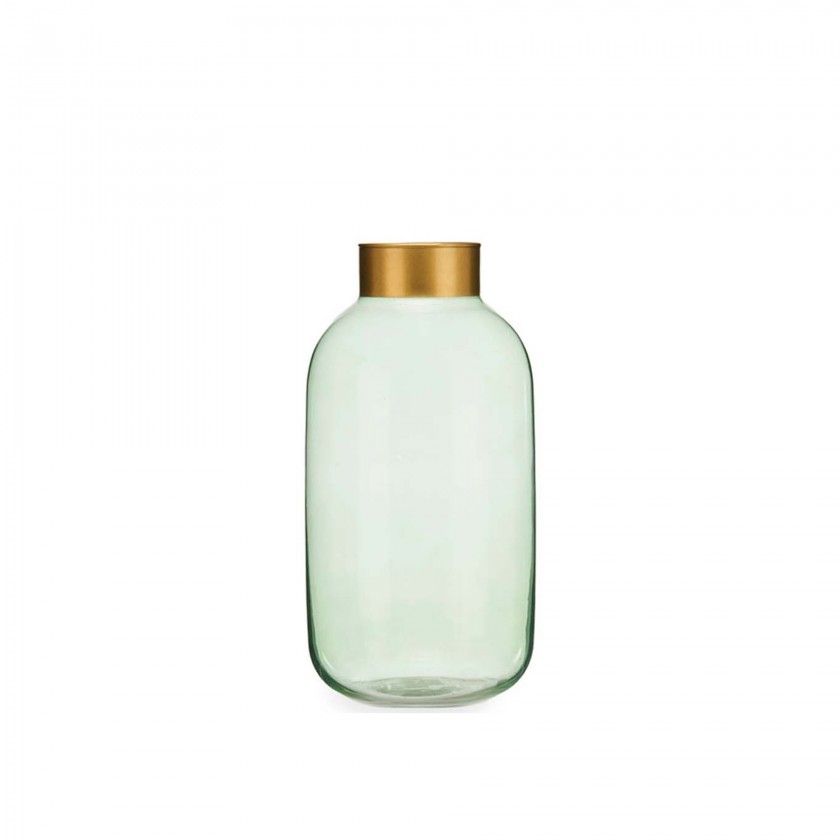 Jarra Vidro Liso Verde / Ouro 14.5X29.5cm
