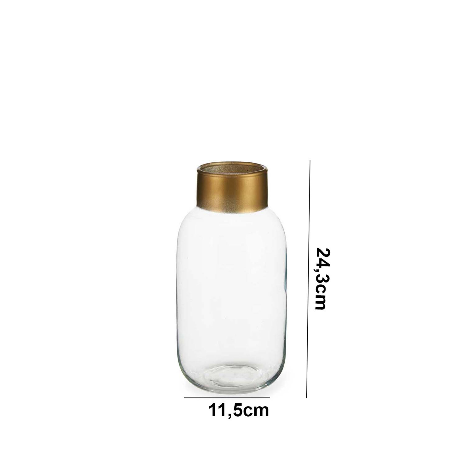 Jarra Vidro Liso Incolor / Ouro 11.5X24.3cm