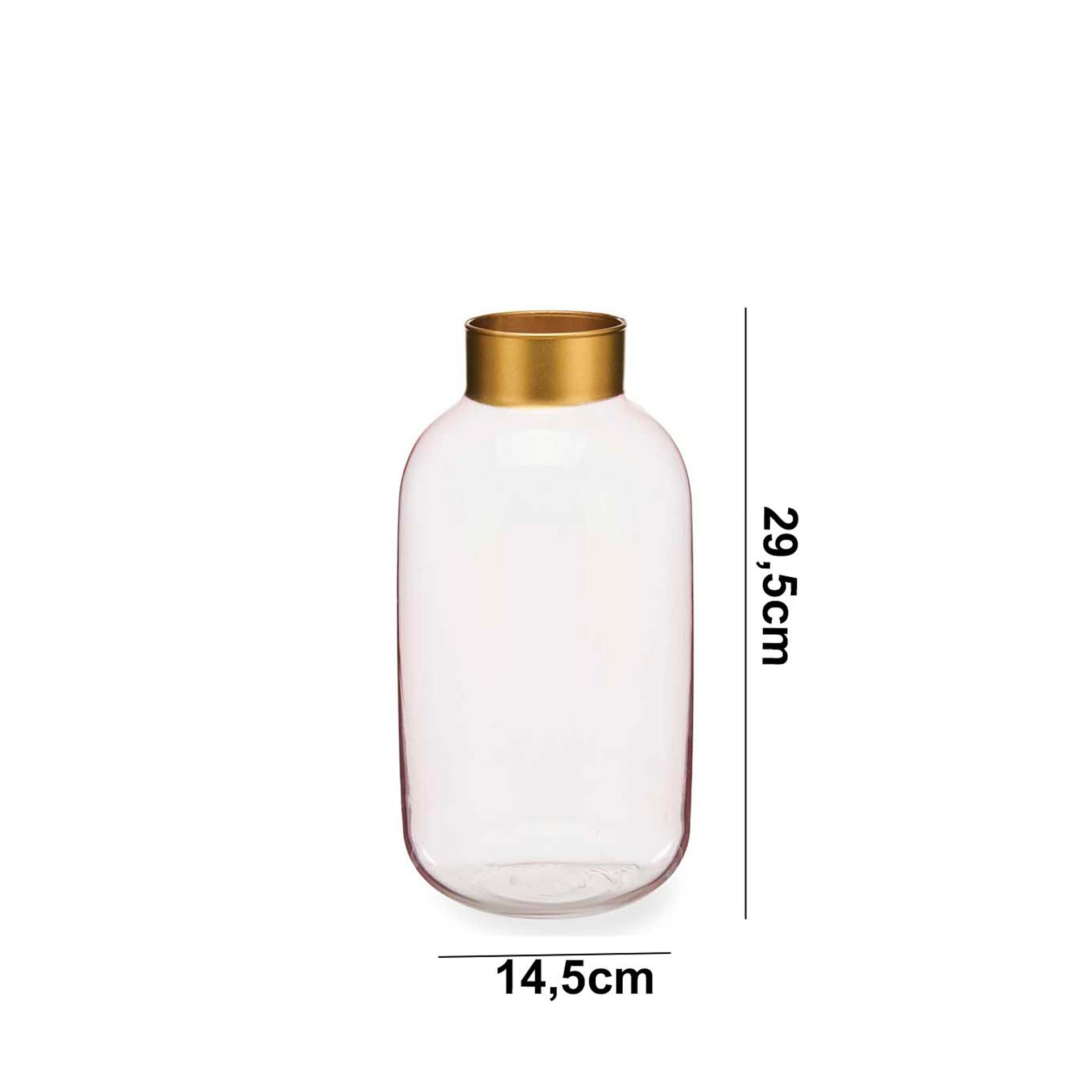 Jarra Vidro Liso Rosa / Ouro 14.5X29.5cm