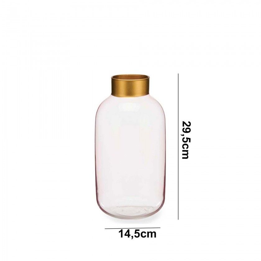 Jarra Vidro Liso Rosa / Ouro 14.5X29.5cm
