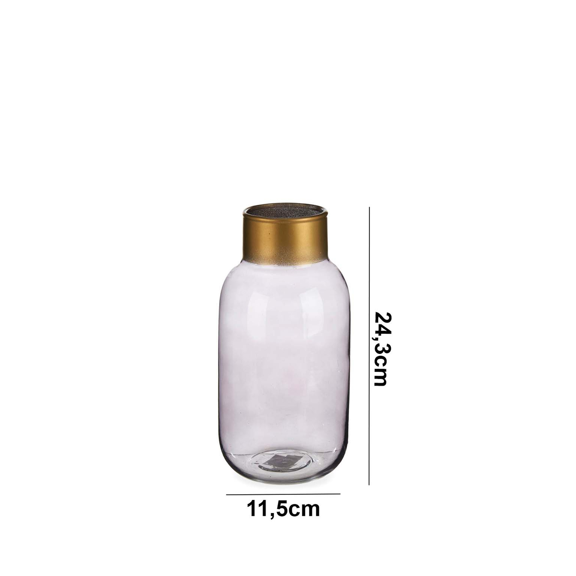 Jarra Vidro Liso Cinza / Ouro 11.5X24.3cm