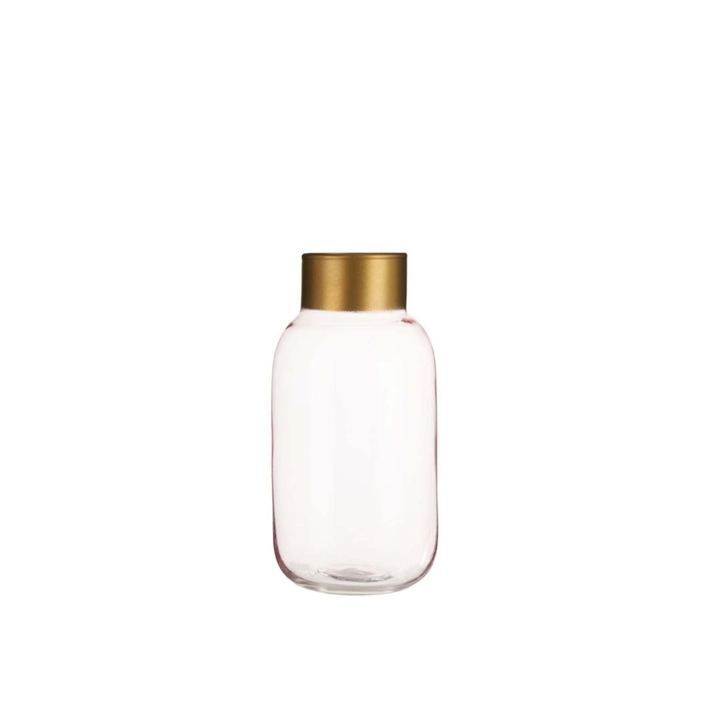 Jarra Vidro Liso Rosa / Ouro 11.5X24.3cm