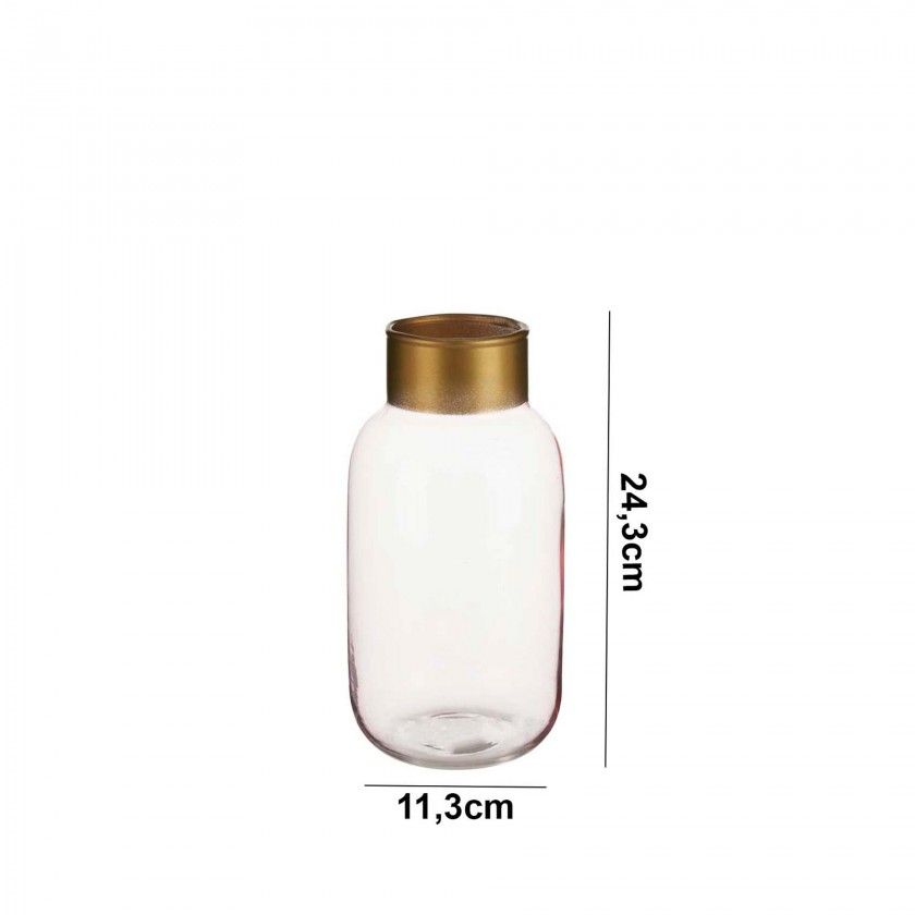 Jarra Vidro Liso Rosa / Ouro 11.5X24.3cm