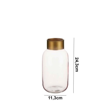 Jarra Vidro Liso Rosa / Ouro 11.5X24.3cm