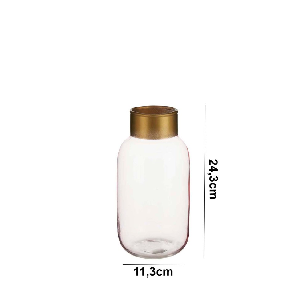 Jarra Vidro Liso Rosa / Ouro 11.5X24.3cm