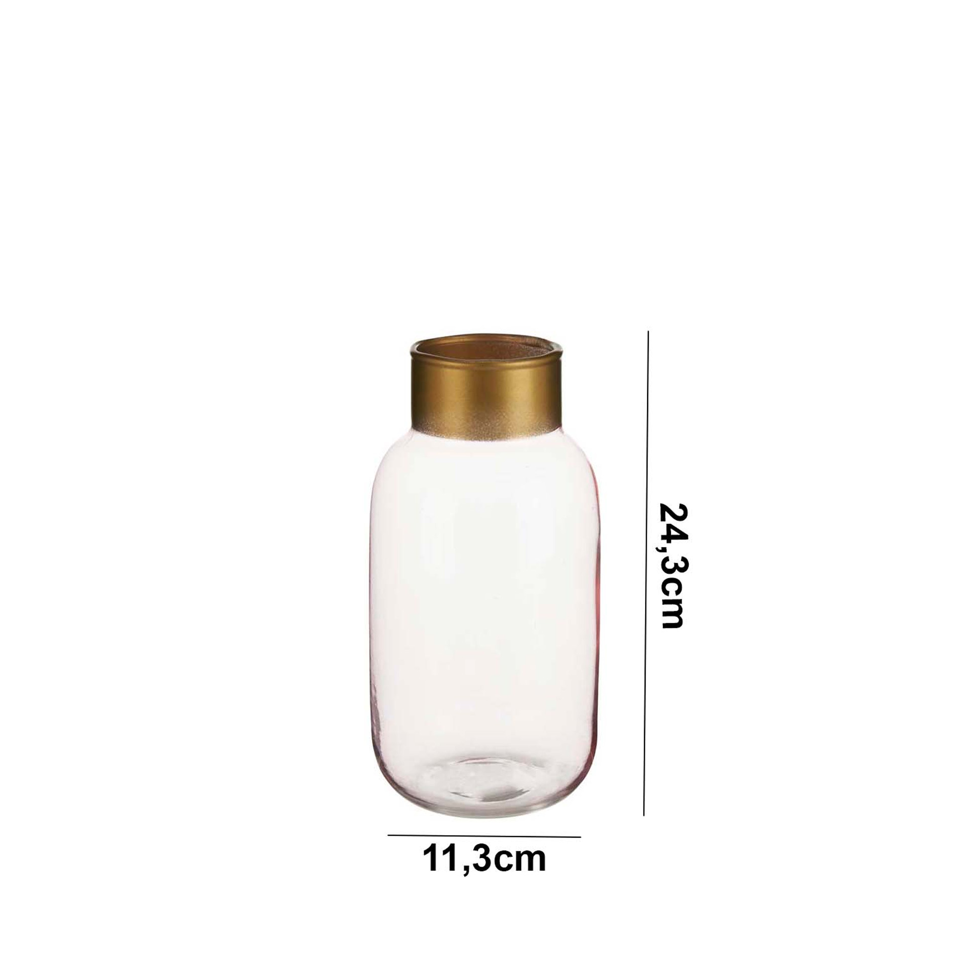 Jarra Vidro Liso Rosa / Ouro 11.5X24.3cm