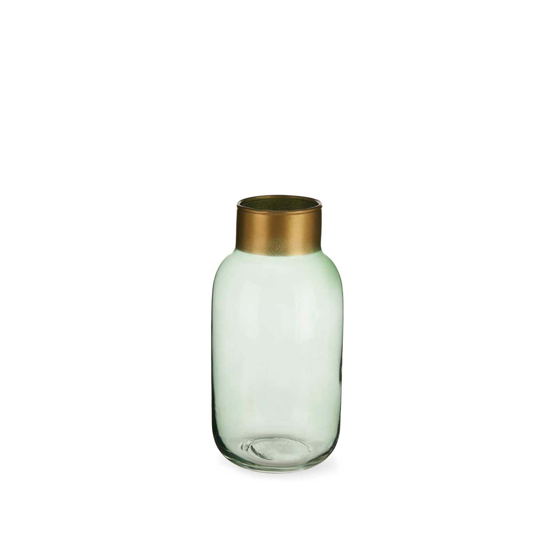 Jarra Vidro Liso Verde / Ouro 11.5X24.3cm