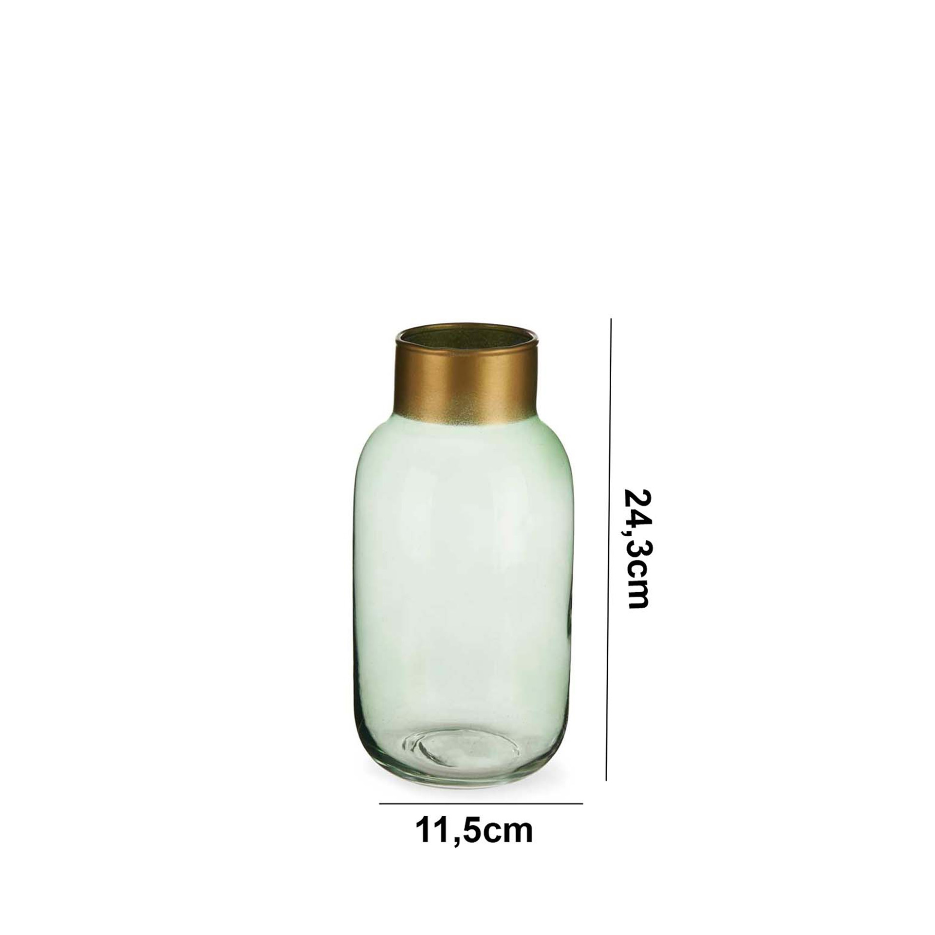Jarra Vidro Liso Verde / Ouro 11.5X24.3cm