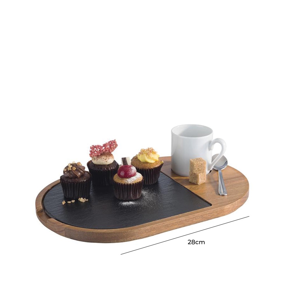 Tábua Servir Madeira / Ardósia Oval 28X17.5X2cm