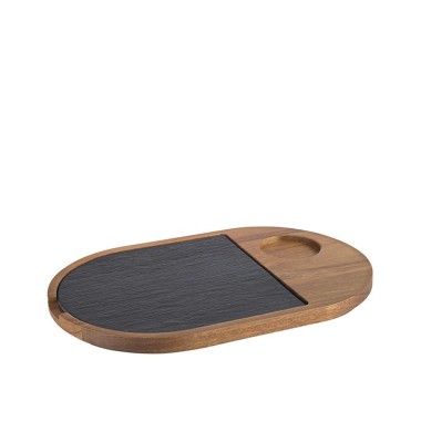 Tábua Servir Madeira / Ardósia Oval 28X17.5X2cm