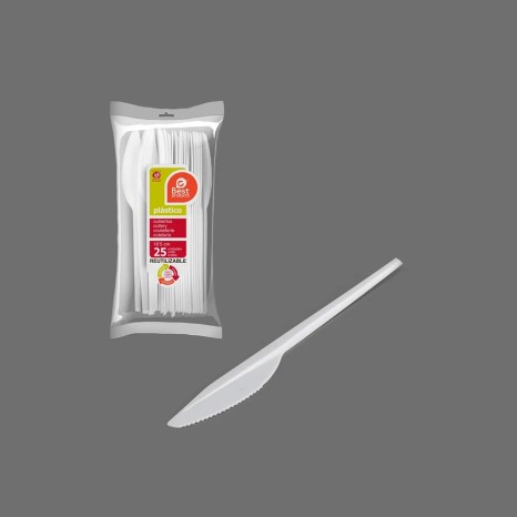 Faca Pl�stico Reutiliz�vel Branco 16.5cm Pack 25 - Image product