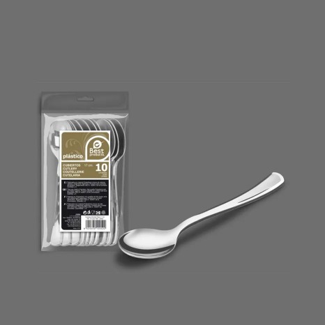 Colher Plástico Reutilizável Prata 17cm Pack 10 - Image product