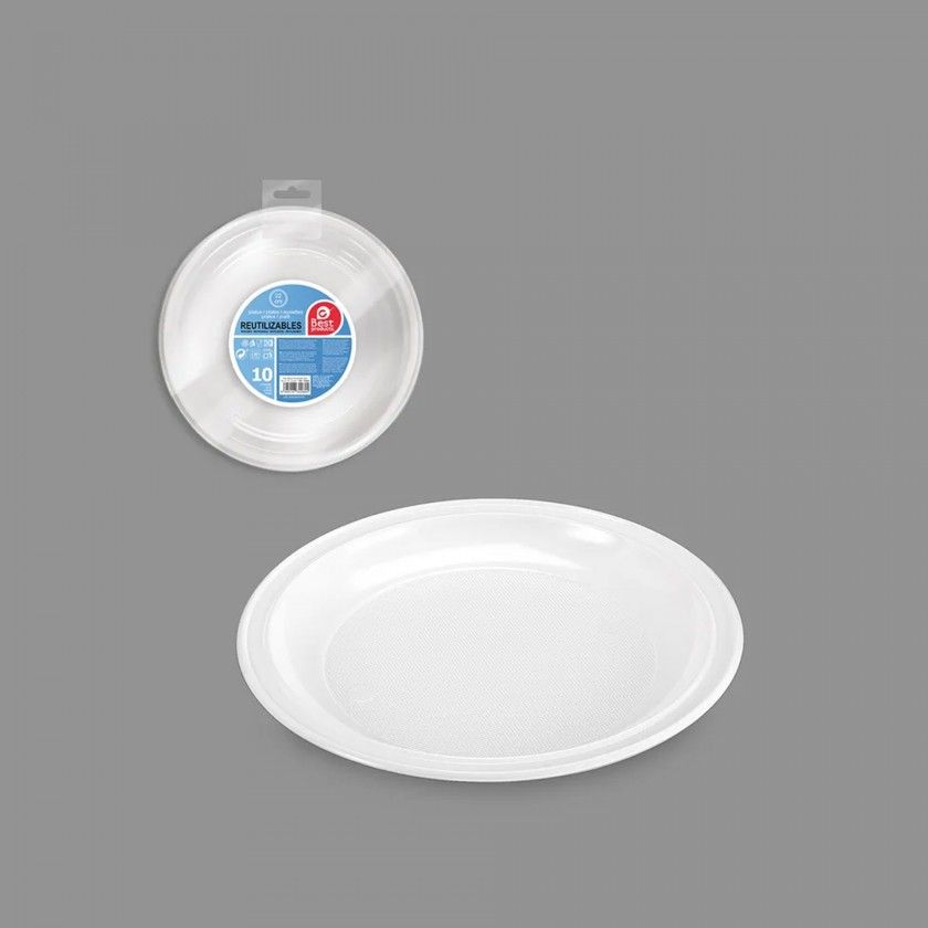 Prato Plástico Reutilizável Raso Branco 22cm Pack 10 Prato Plástico Reutilizável Raso Branco 22cm Pack 10
