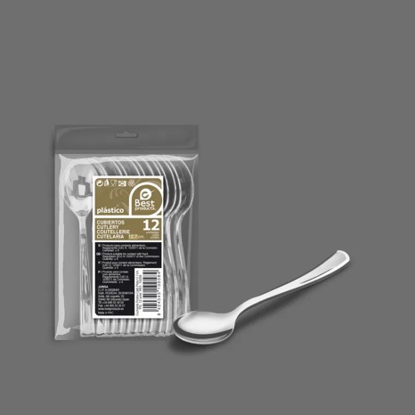 Colher Plástico Reutilizável Prata 13cm Pack 12 - Image product