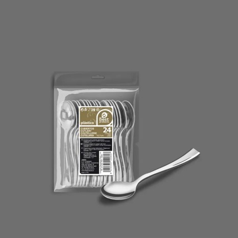 Colher Plástico Reutilizável Prata 10cm Pack 24 - Image product