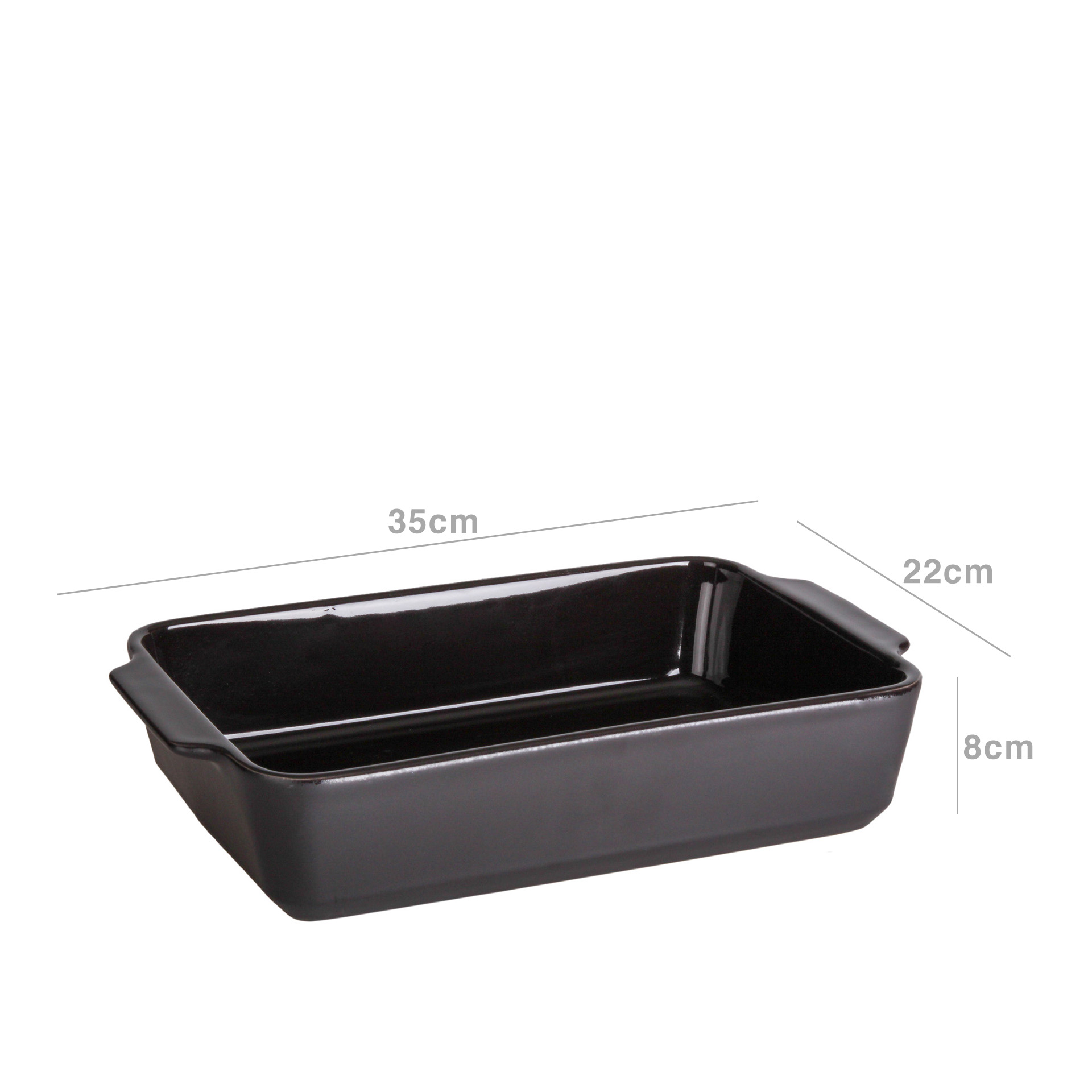Assadeira Grés Preta Brilho 35X22X8CM