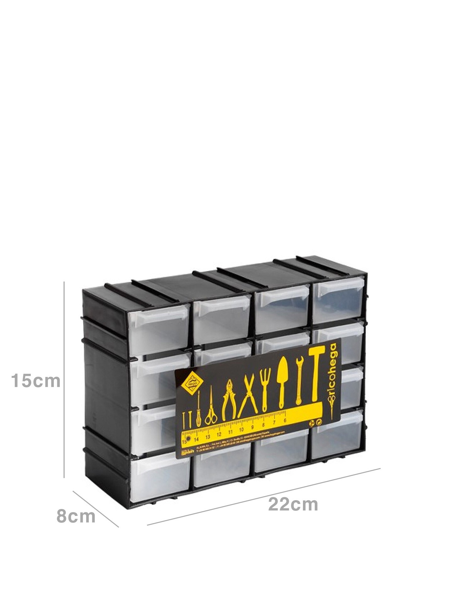 Caixa Ferramentas Plástica 16 Gavetas 22X8X15cm Preto