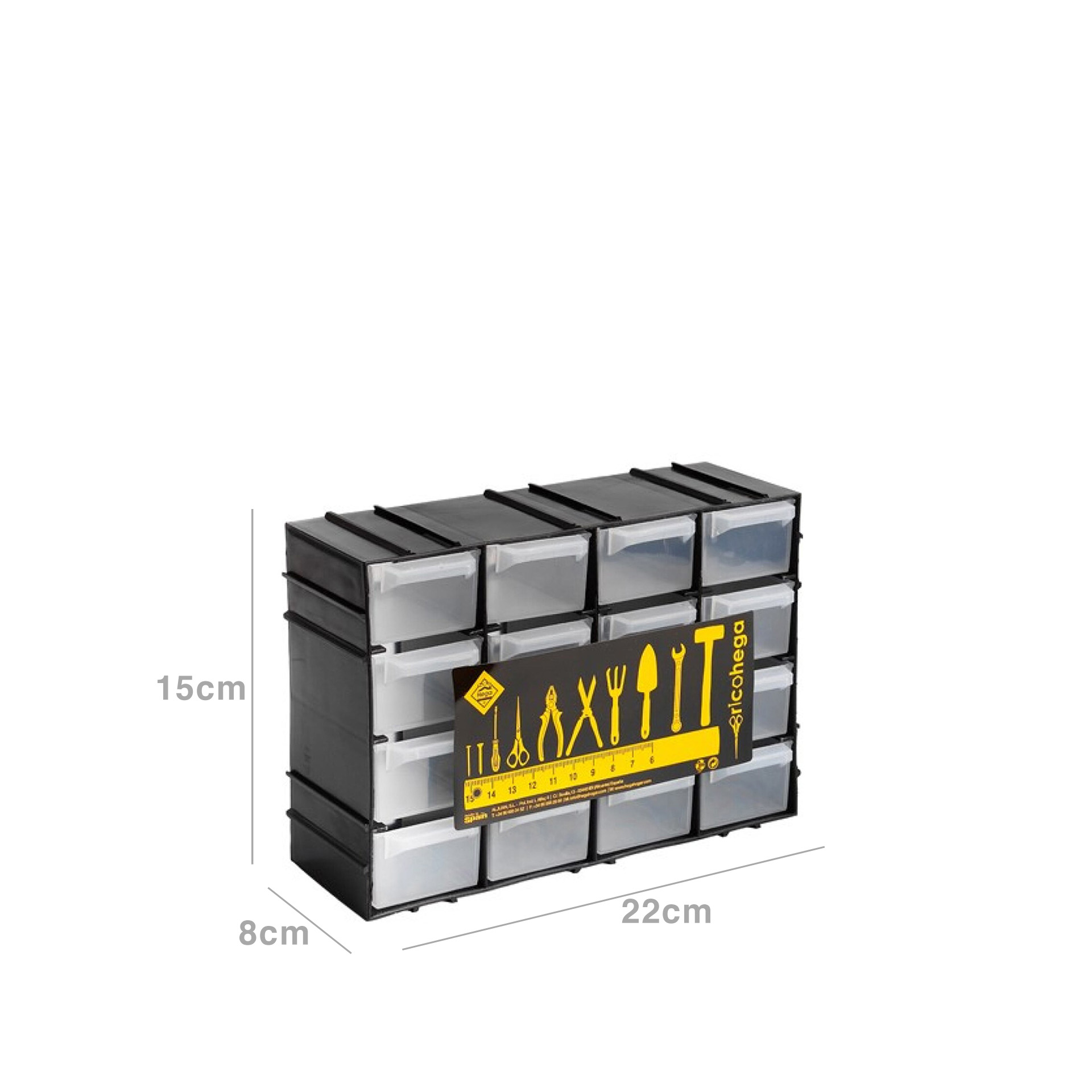 Caixa Ferramentas Plástica 16 Gavetas 22X8X15cm Preto