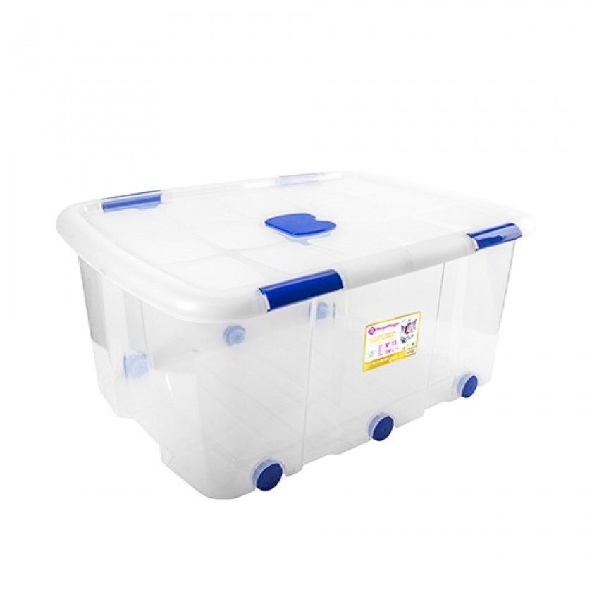 Caixa Arrumos com Fechos e Rodas Plástico Incolor 100l 75X30X59cm Caixa Arrumos com Fechos e Rodas Plástico Incolor 100l 75X30X59cm