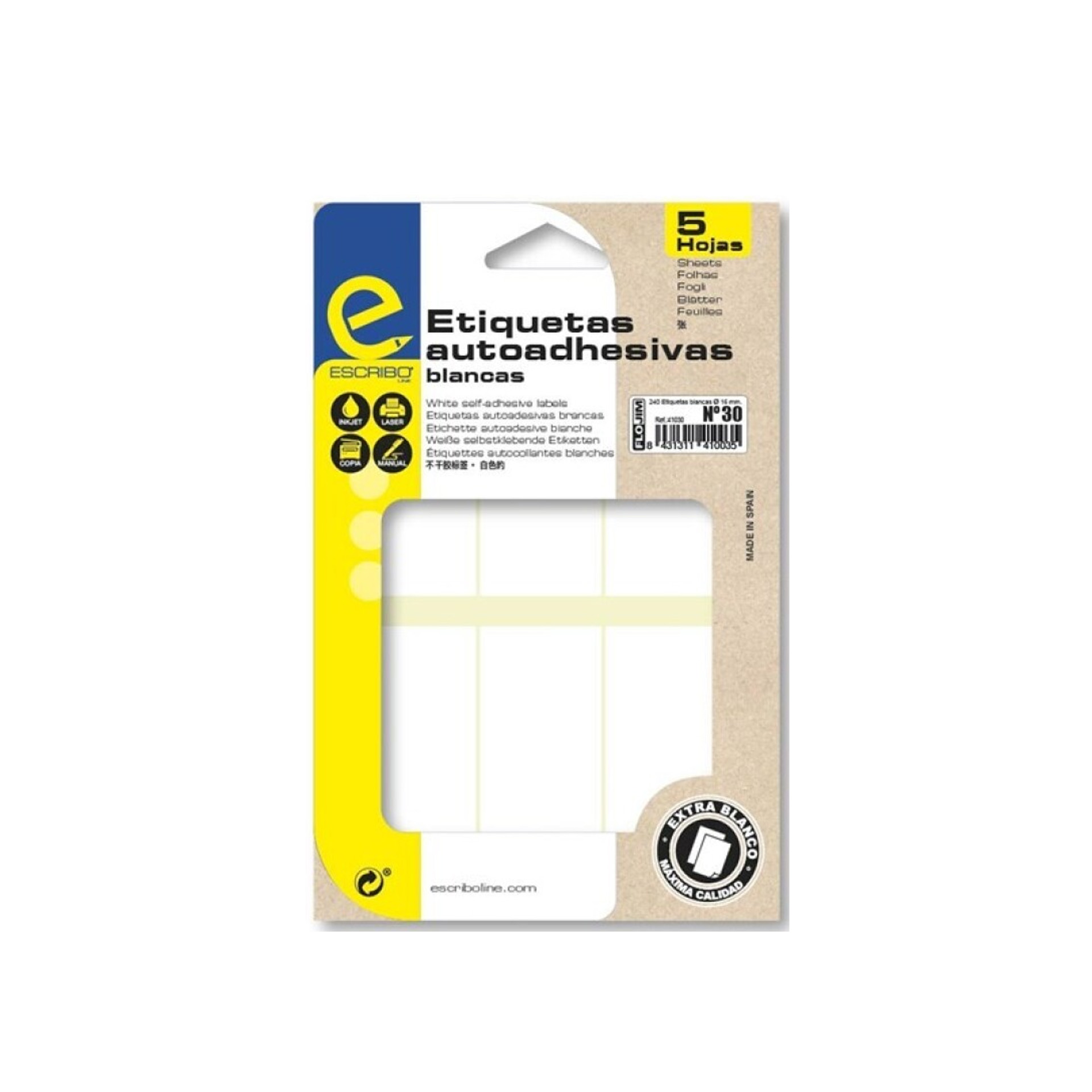 Etiqueta Adesiva Branco 38X75mm Pack 30
