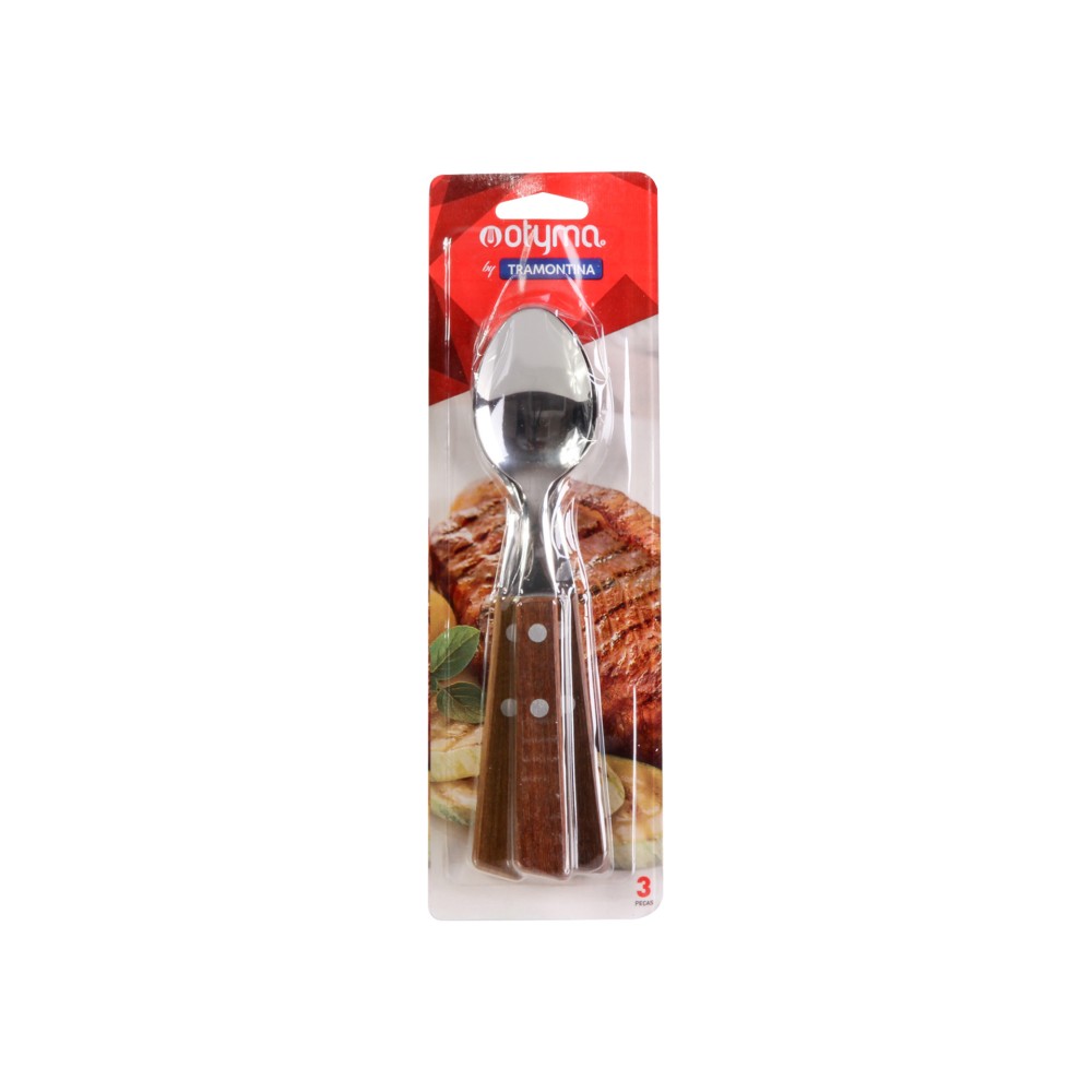 Colher Mesa Tradicional Cabo Madeira 25X8cm Pack 3