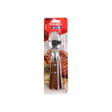 Colher Mesa Tradicional Cabo Madeira 25X8cm Pack 3