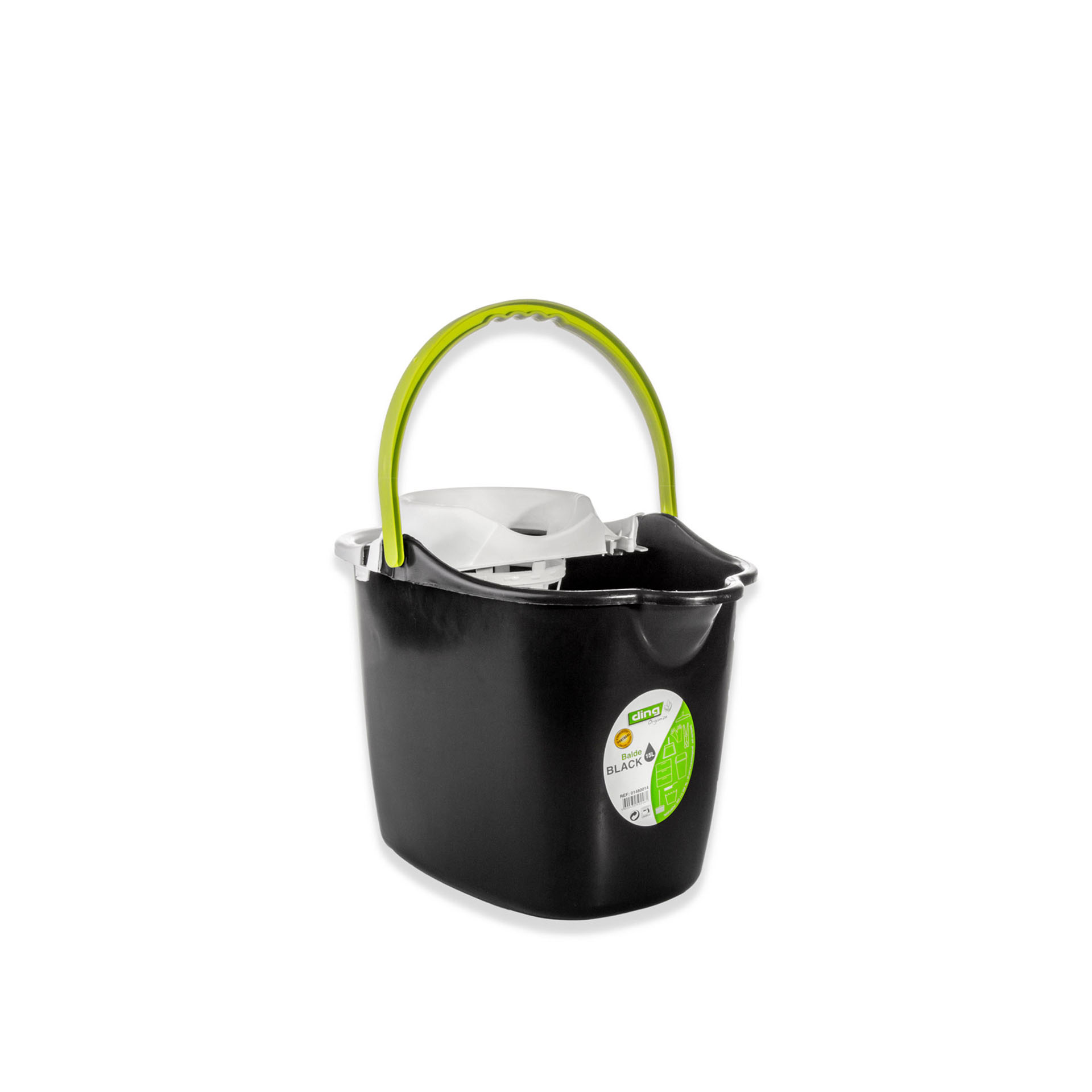 Balde com Espremedor Plástico Oval Preto 15l 38X28cm