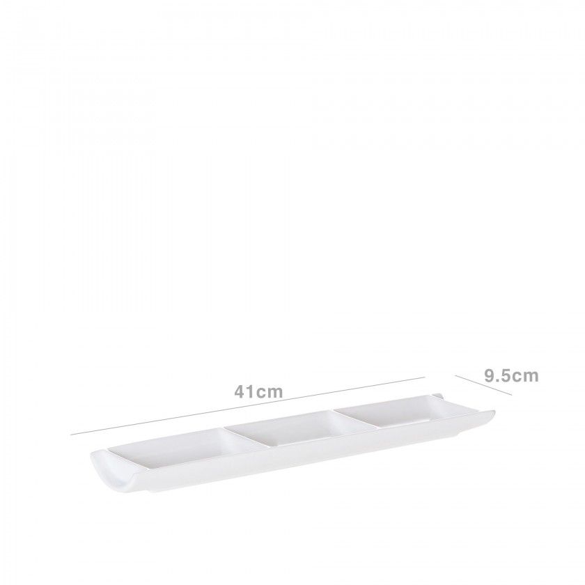 Bandeja 3 Compartimentos Retangular Branco 41X9.5X3cm