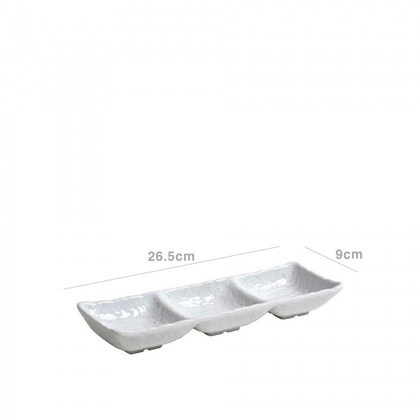 Taça Porcelana com 3 Divisões Branco 26.5X9X4cm Taça Porcelana com 3 Divisões Branco 26.5X9X4cm