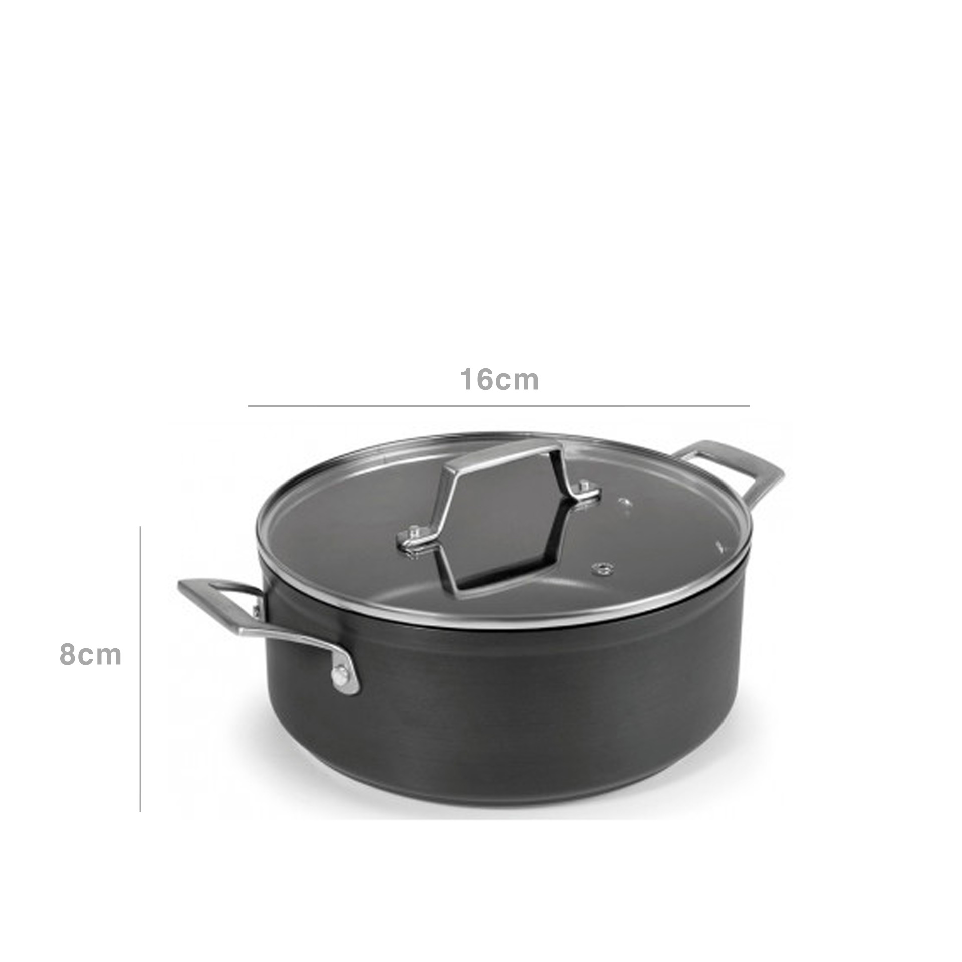 Caçarola Alumínio Tampa Vidro Redonda 16X8cm