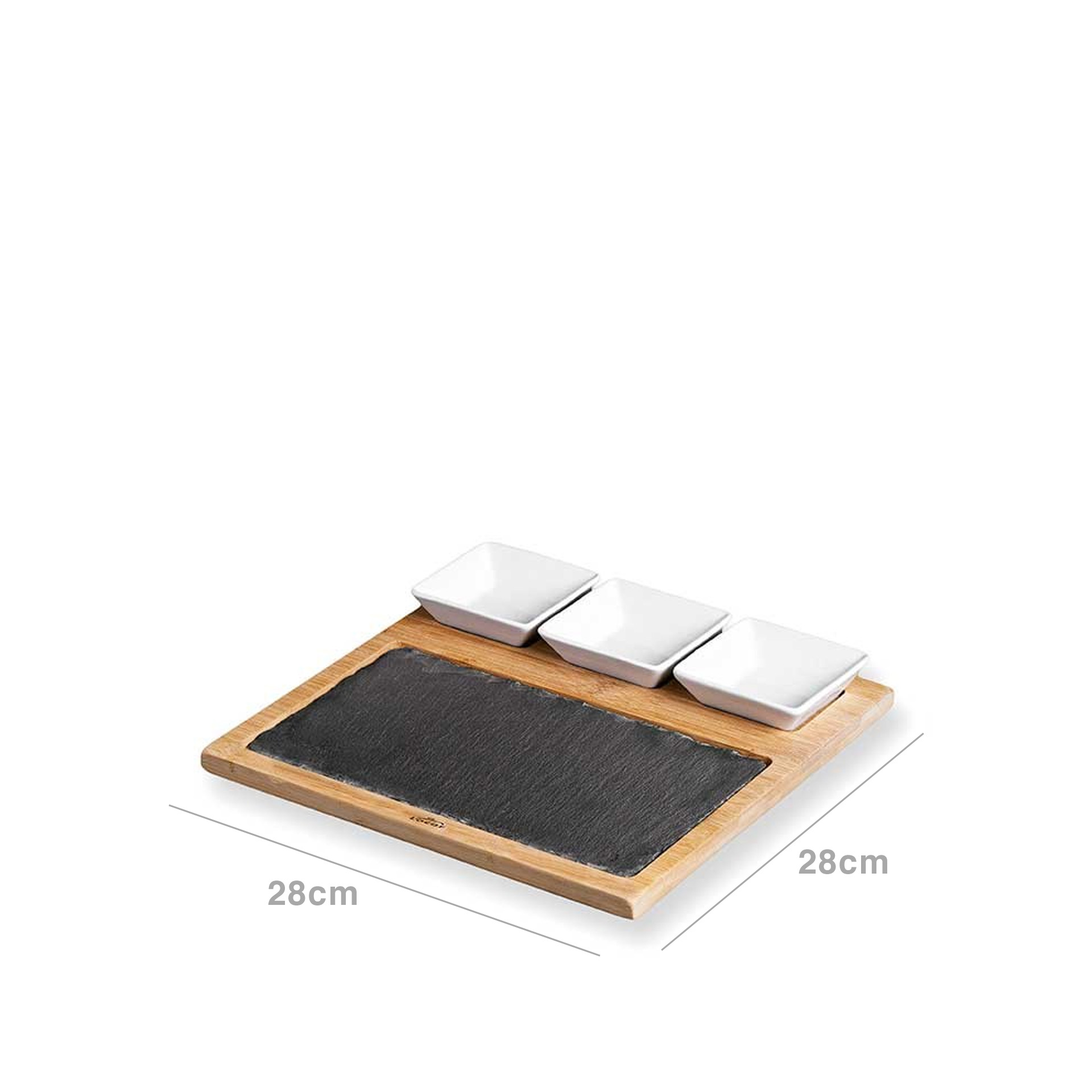 Tábua Ardósia / Bambu com 3 Taças Porcelana 56ml 28X28X1.5cm