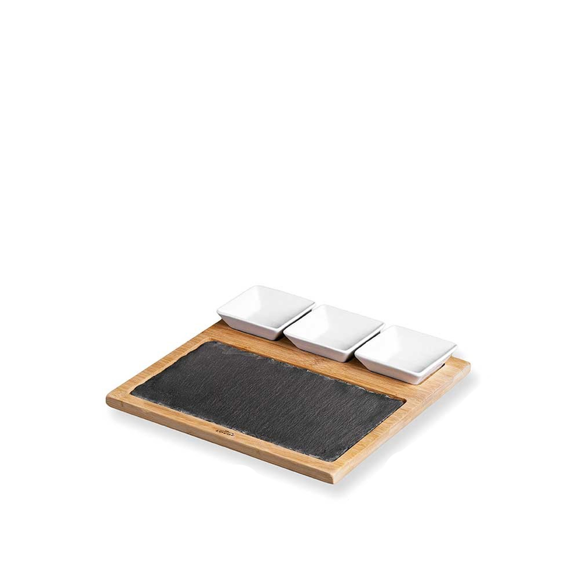 Tábua Ardósia / Bambu com 3 Taças Porcelana 56ml 28X28X1.5cm