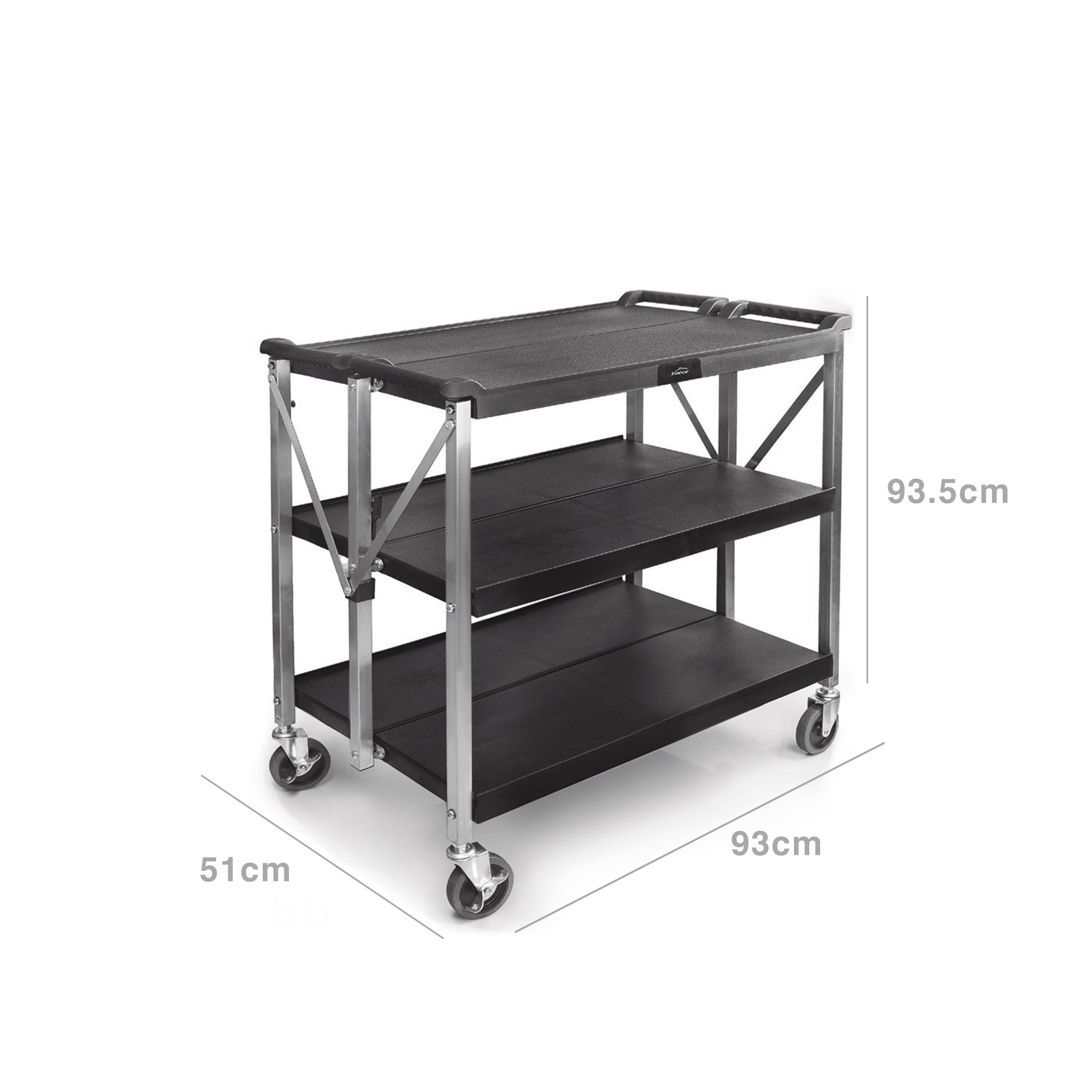 Carro Serviço Dobrável Inox 3 Bandejas 93X51X93.5cm