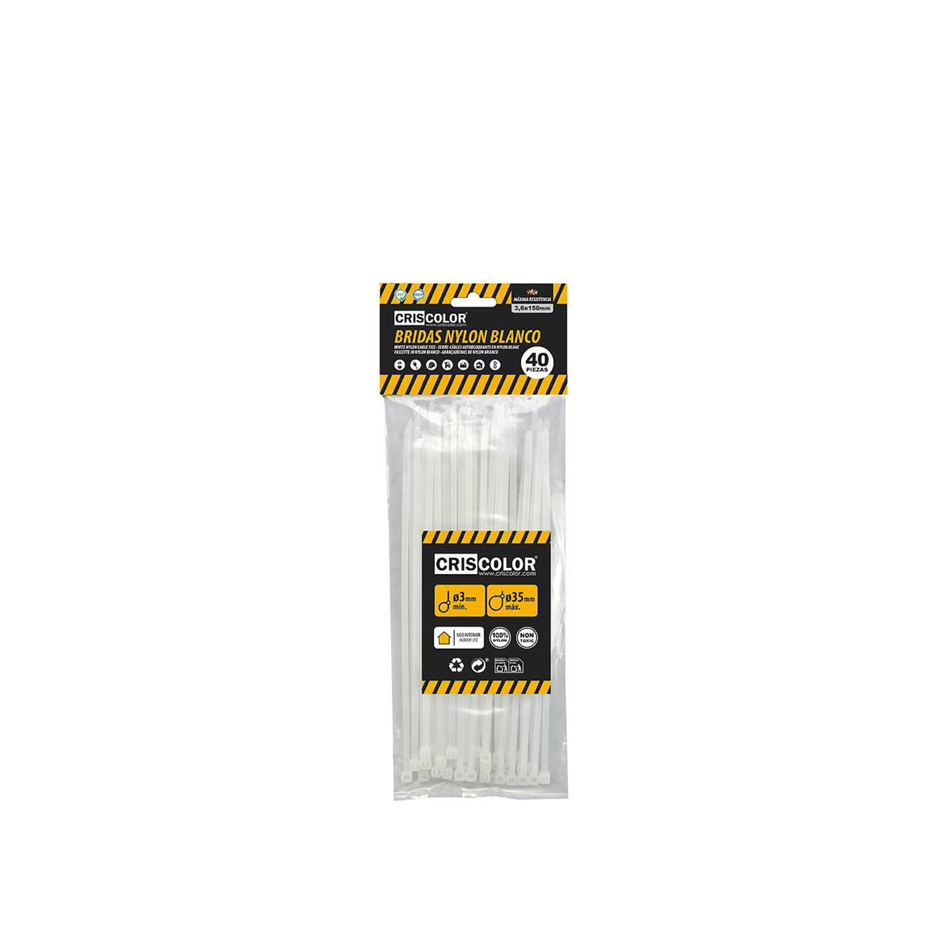 Abraçadeira Nylon Branco 3.6X150mm Pack 40