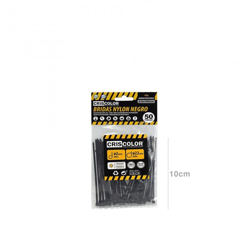 Abra�adeira Nylon Preto 2.5X100mm Pack 50